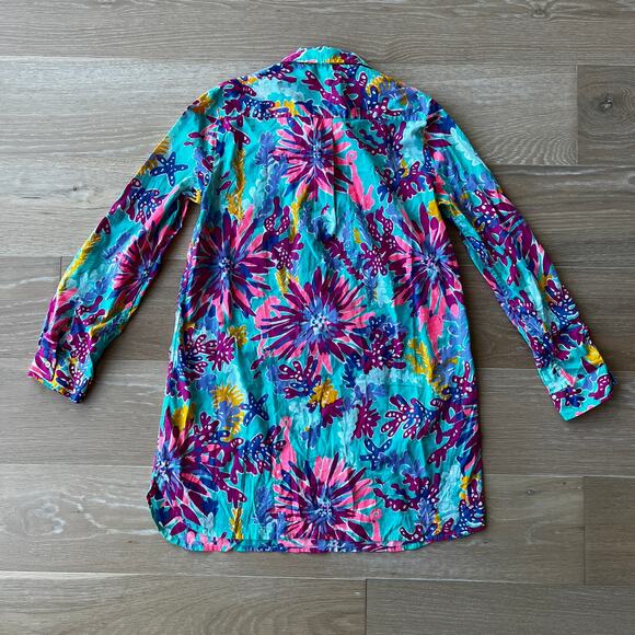 Lilly Pulitzer Captiva Tunic Top Blue Pink Trippin Sippin Sea Horses Small - Picture 2 of 5